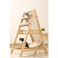Wooden Cat Climbing Tower with Hammock Scratching Post