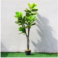 150cm Artificial Triple-Trunk Ficus Elastica with Yellow-Edged Leaves