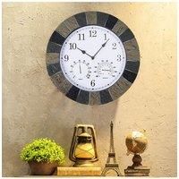 13.4 In Rustic Earth Tone Arabic Numerals Resin Wall Clock with Thermometer & Hygrometer for Living Room, Bedroom & Countryside Homes