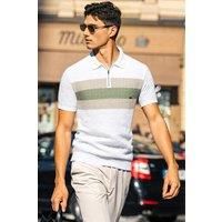 Men's Textured Stripe Zip Polo Shirt in White | Size: Large