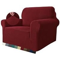 MAXIJIN Super Stretch Chair Covers for Living Room, 1-Piece Universal Chair Slipcover with Arms Jacquard Spandex Chair Protector Dogs Pet Friendly Sofa Couch Armchair Cover (1 Seater, Wine Red)