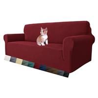 MAXIJIN Super Stretch Couch Cover for 3 Seater Couch, 1-Piece Universal Sofa Covers Living Room Jacquard Spandex Furniture Protector Dogs Pet Friendly Fitted Couch Slipcover (3 Seater, Wine Red)