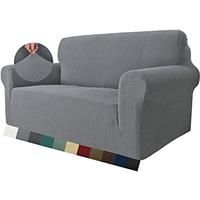 MAXIJIN Super Stretch Couch Cover for 2 Seater Couch, 1-Piece Universal Love Seat Covers Jacquard Spandex Sofa Protector Dogs Pet Friendly Fitted Loveseat Slipcover (2 Seater, Light Grey)