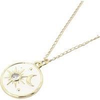 Harfi Women's White Enamel Celestial Sun Moon Round Charm Necklace in Gold | Size: 18 inches