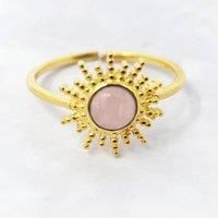 Harfi Women's Rose Quartz October Birthstone Sun Gold Plated Ring