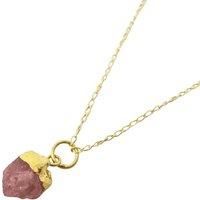 Harfi Women's Raw Pink Tourmaline October Birthstone Gold Plated Charm Necklace | Size: 18 inches