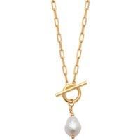 18ct Gold Vermeil Pearl T-Bar Necklace - June Birthstone