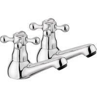 JASS Ferry Twin Traditional Victorian Cross Handle Hot & Cold Basin Taps Polished Chrome Bath Bathroom