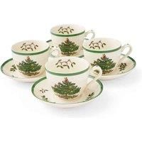 Spode Christmas Tree Teacup and Saucer,Set of 4 (Multicolor)