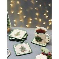 Portmeirion Home & Gifts Spode Christmas Tree Hardback Coasters, Set of 6 (Green,4" x 4")