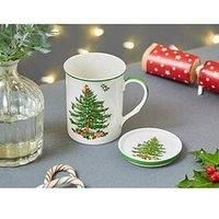 Official Licensed Spode Christmas Tree Mistletoe Fine Porcelain China Mug and Coaster Set
