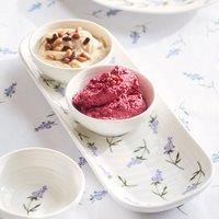 Portmeirion Sophie Conran Lavandula 4 Piece Bowl & Tray Set | Porcelain Chip & Dip Serving Set | White Small Serving Bowls for Side Dishes, Salsa, Appetizers | Serving Dishes for Entertaining
