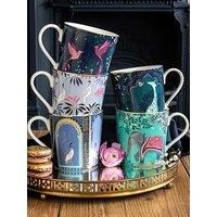 Sara Miller India Collection Set of 4 Mugs With 22 Carat Gold Detailing New