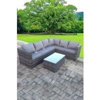 Rattan Corner Sofa Set Rectangular Oblong Coffee Table Outdoor 6 Seater With Seat And Back Cushion