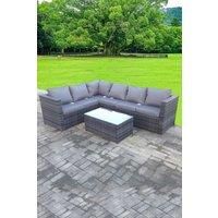 Rattan Corner Sofa Set Rectangular Table 6 Seater With Cushions