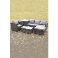 5 Seats Rattan Sofa Set Oblong Coffee Table Chair Big Footstool