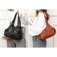 Ladies Leather Look Shoulder Tote Bag  2 Colours!  Brown | Wowcher