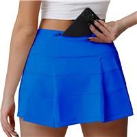 Husnainna High Waisted Pleated Tennis Skirt 018BZQ-Moroccan Blue/e10
