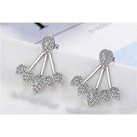Crystal Cluster Leaf Earrings - White Gold Plated