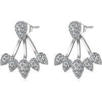 Crystal Cluster Leaf Earrings - White Gold Plated