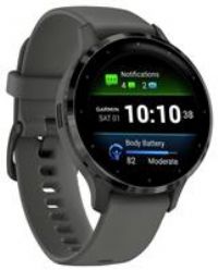 Garmin Venu 3S AMOLED GPS smaller sized Smartwatch with All-day Health Monitoring and Voice Functionality, Slate stainless steel bezel with pebble grey case and silicone band