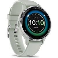 Garmin Venu 3S AMOLED GPS smaller sized Smartwatch with All-day Health Monitoring and Voice Functionality, Silver stainless steel bezel with sage grey case and silicone band