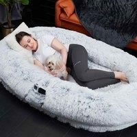 Groundlevel Oversized Fux Fur Human Pet Bed With Phone Pouch - Adult Size 173 x 96 x 30cm.