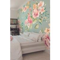 Origin Murals Flowery Duck Egg Wall Mural - 3.5m x 2.8m