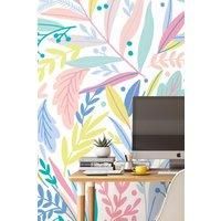 Origin Murals Patterned Leaves Pastel Wall Mural - 3.5m x 2.8m