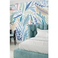 Origin Murals Patterned Leaves Washed Denim Wall Mural - 3m x 2.4m