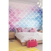 Watercolour Mermaid Scales Blue & Pink Wall Mural - 3.5m x 2.8m