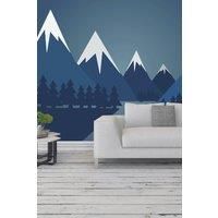 Snowy Mountain Valley Blue Wall Mural - 3.5m x 2.8m