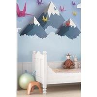 Origami Mountains Blue Wall Mural - 3.5m x 2.8m