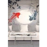 Watercolour Koi Grey Wall Mural - 3m x 2.4m