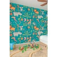 Jungle Animals Blue Wall Mural - 3m x 2.4m