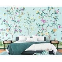 Oriental Flower Tree Blue Wall Mural - 3.5m x 2.8m
