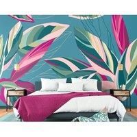 Botanical Calathea Leaves Blue Wall Mural - 3.5m x 2.8m