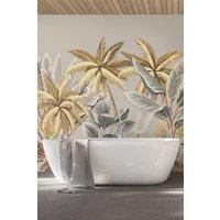 Tropical Palm Trees Grey Wall Mural - 3.5m x 2.8m