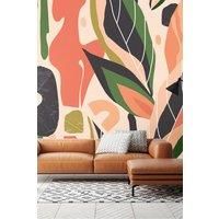 Abstract Leaf Shapes Orange Wall Mural - 3.5m x 2.8m