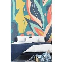Abstract Leaf Shapes Blue Wall Mural - 3.5m x 2.8m