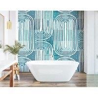 Curved Line Texture Blue Wall Mural - 3.5m x 2.8m
