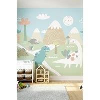 Dinosaur Land Pastel Wall Mural - 3.5m x 2.8m