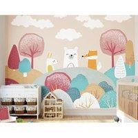 Woodland Friends Pink Wall Mural - 3.5m x 2.8m