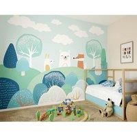 Woodland Friends Blue Wall Mural - 3.5m x 2.8m