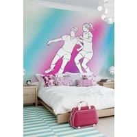 Girls Playing Football Pink & Blue Wall Mural - 3.5m x 2.8m