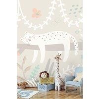 Sleeping Jungle Leopard Grey Wall Mural - 3m x 2.4m