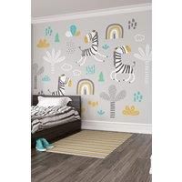 Dancing Zebras Grey Wall Mural - 3m x 2.4m