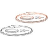 Swarovski Crystal Jewellery Tri-Set: Double Row Necklace, Bracelet & Earrings!