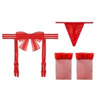 KOEMCY Women Lace Suspender Belt Garter Seamless 4 Stockings (White)