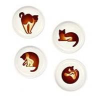 BigNoseDeer Ceramics Sauce Dish Cat Relief Seasoning Dish Mini Side Sushi Soy Dipping Bowl Soy Sauce Dishes dinnerware Meow Porcelain Small Saucer (Set of 4)